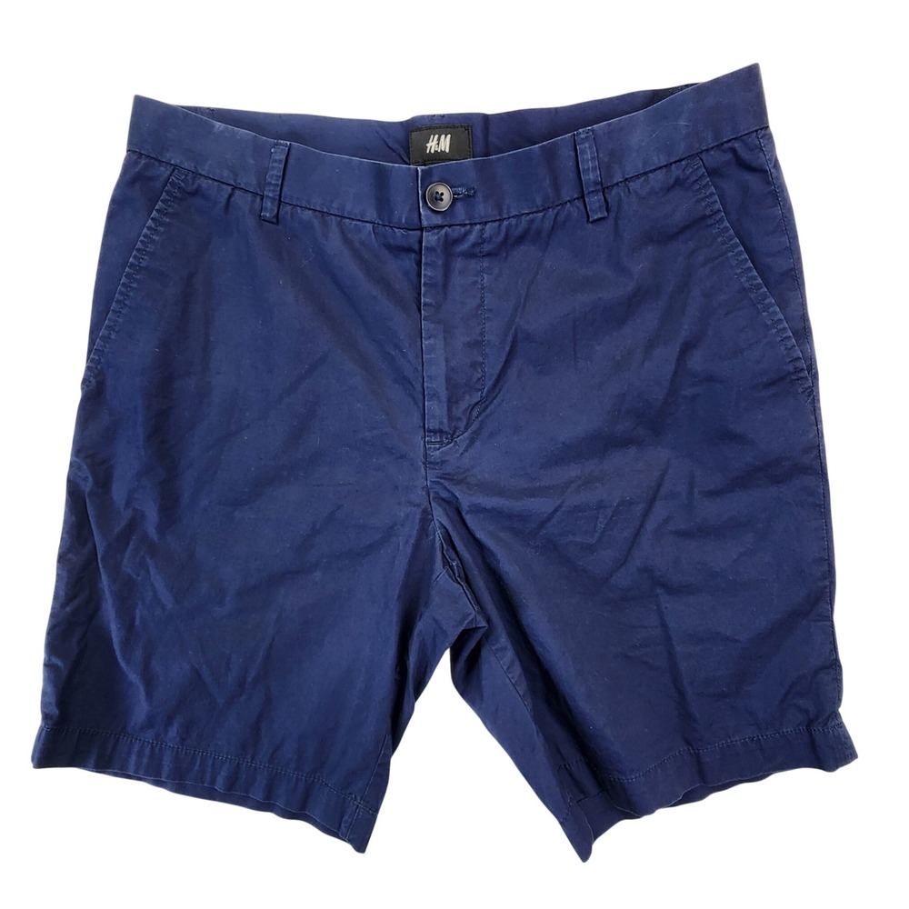 HM 34 Navy Blue Chino Shorts Mens Cotton Preppy Coastal Nautical Summer Casual
